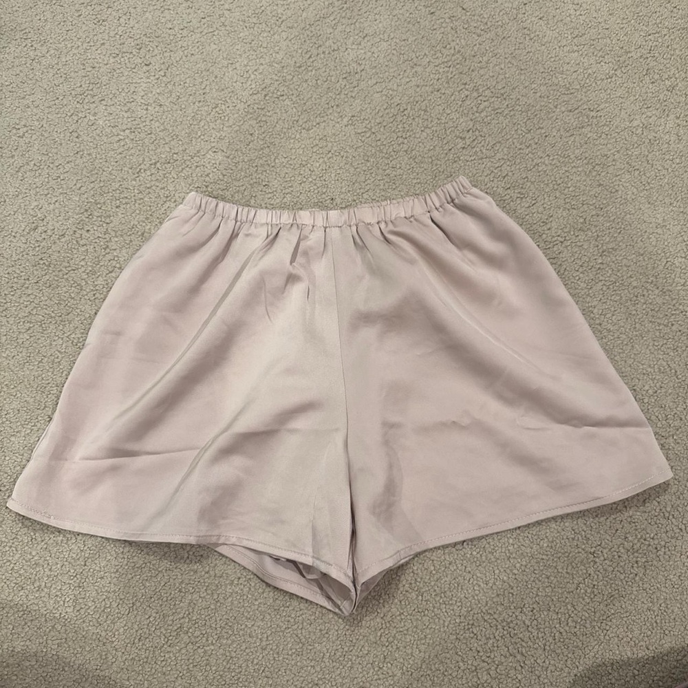 LANE 201 Nude Silk Elastic-Waist Flow Shorts
